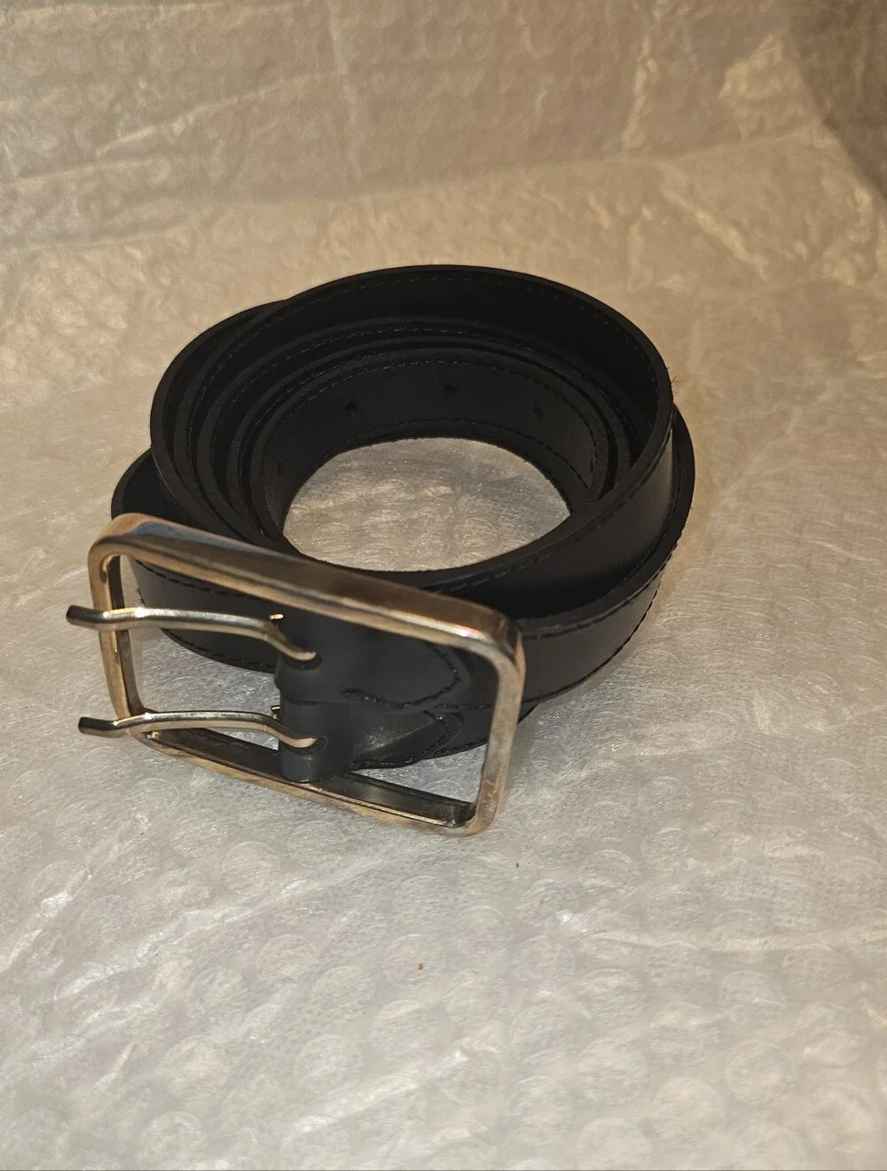 Black leather belt  antique brass-finished double-prong (double pin) Size 33 In